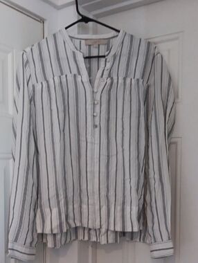LOFT Black & White Striped Button-Front Top